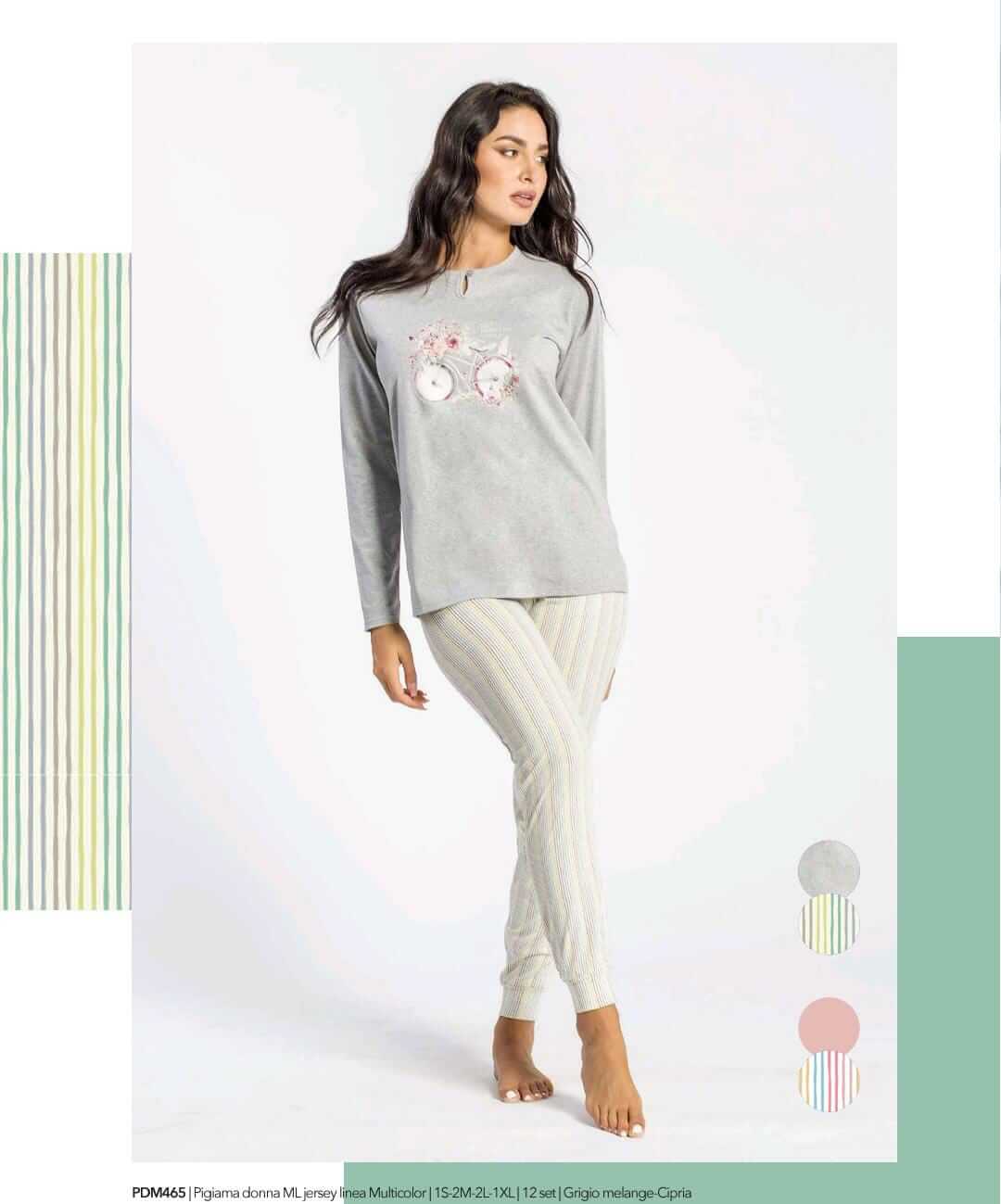 Pigiama Donna Primavera/Estate Milk and Honey – Jersey Multicolor Manica Lunga - The King Luxury