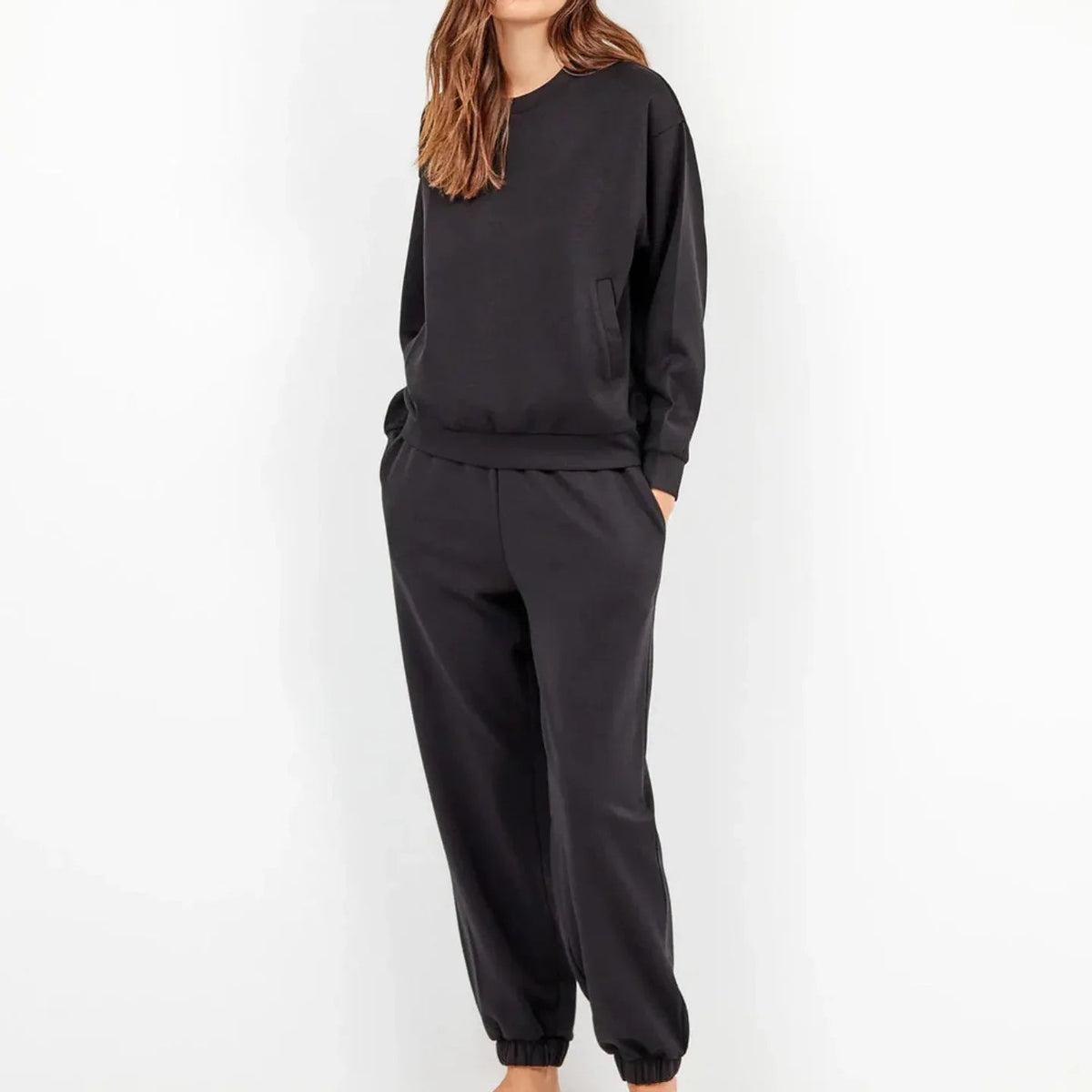 Pigiama Tuta Donna Autunno/Inverno Gisela 2/70004TB – Felpa Crop e Pantalone Soft Touch Nero - The King Luxury