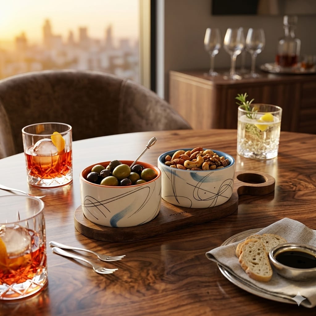 Set Aperitivo Stones 2 Ciotole + Vassoio Evviva 6285 - The King Luxury