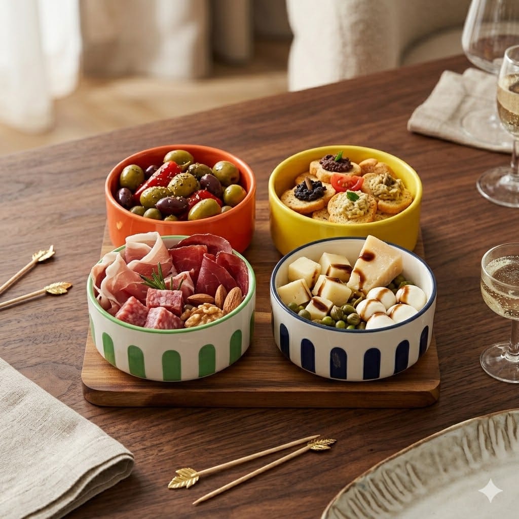 Set Aperitivo Stones 4 Ciotole + Vassoio Evviva 6288 - The King Luxury