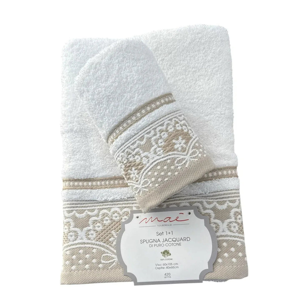 Set Asciugamani 1+1 Romantica Via Roma 60 – Spugna di Cotone Jacquard 420 gr/m² - The King Luxury