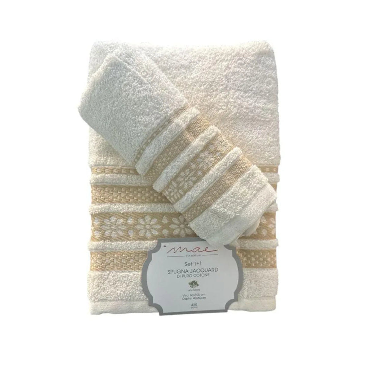 Set Asciugamani 1+1 Via Roma 60 Lino – Spugna di Cotone Jacquard 420 gr/m² - The King Luxury