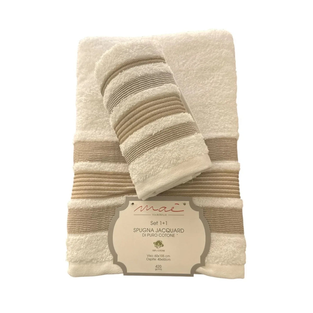 Set Asciugamani 1+1 Via Roma 60 Lino – Spugna di Cotone Jacquard 420 gr/m² - The King Luxury