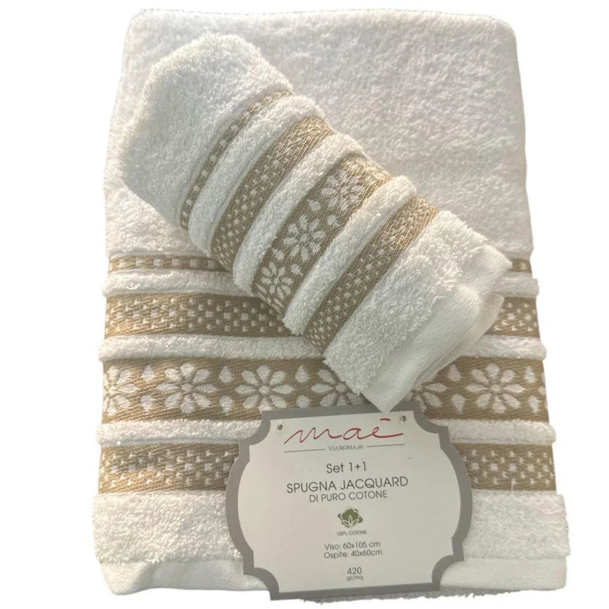 Set Asciugamani 1+1 Via Roma 60 Lino – Spugna di Cotone Jacquard 420 gr/m² - The King Luxury