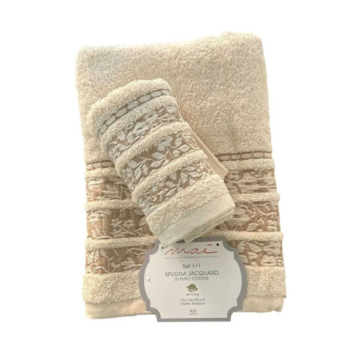 Set Asciugamani 1+1 Via Roma 60 Lino – Spugna di Cotone Jacquard 420 gr/m² - The King Luxury