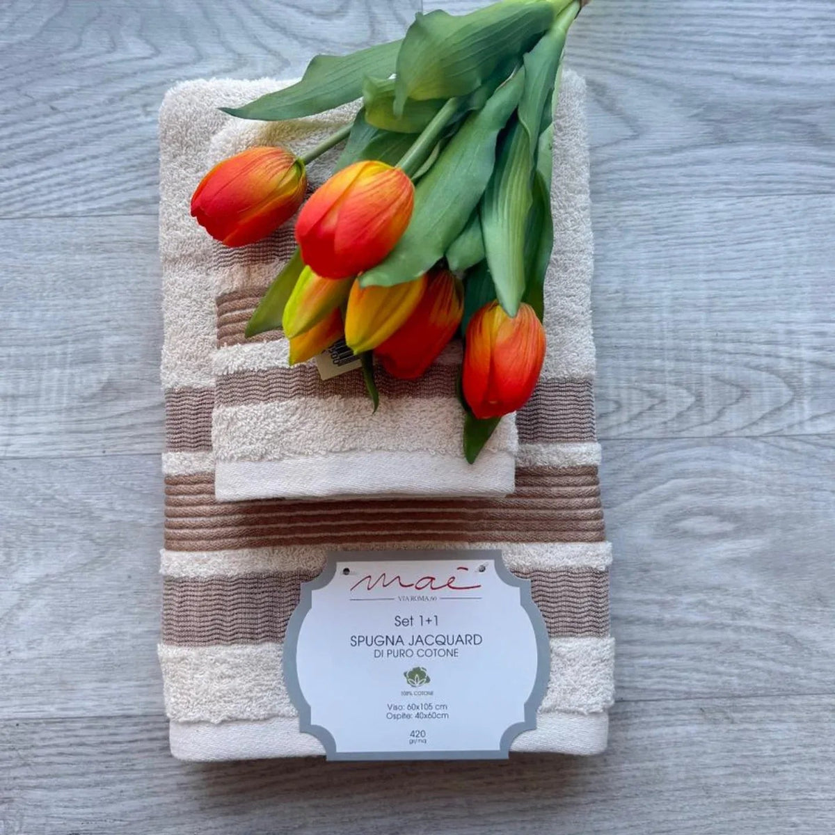 Set Asciugamani 1+1 Via Roma 60 Lino – Spugna di Cotone Jacquard 420 gr/m² - The King Luxury