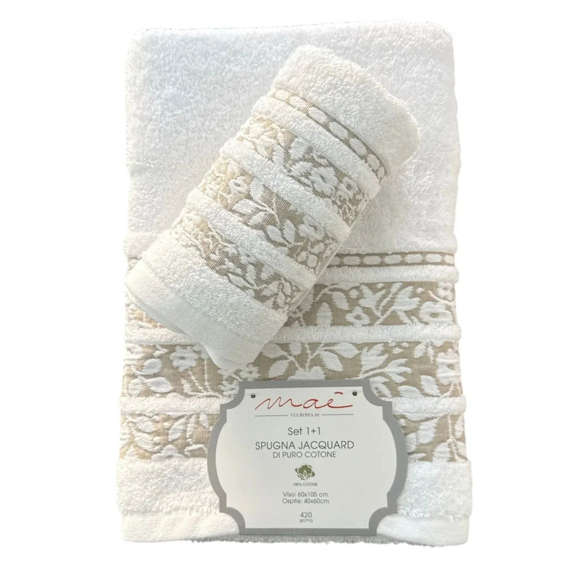 Set Asciugamani 1+1 Via Roma 60 Lino – Spugna di Cotone Jacquard 420 gr/m² - The King Luxury