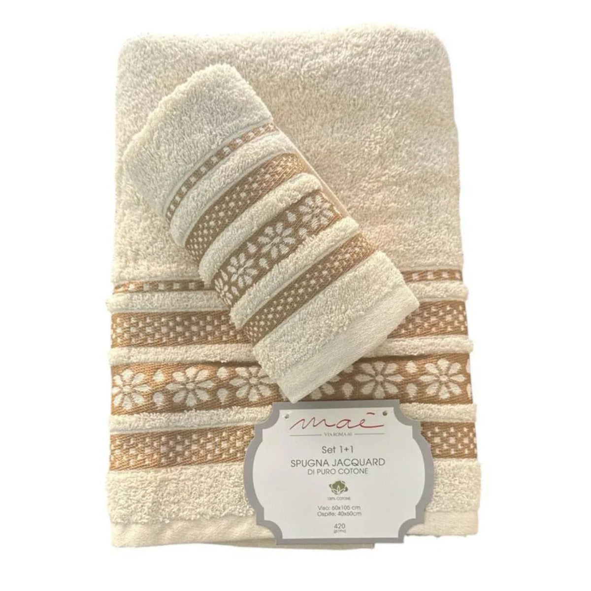 Set Asciugamani 1+1 Via Roma 60 Lino – Spugna di Cotone Jacquard 420 gr/m² - The King Luxury