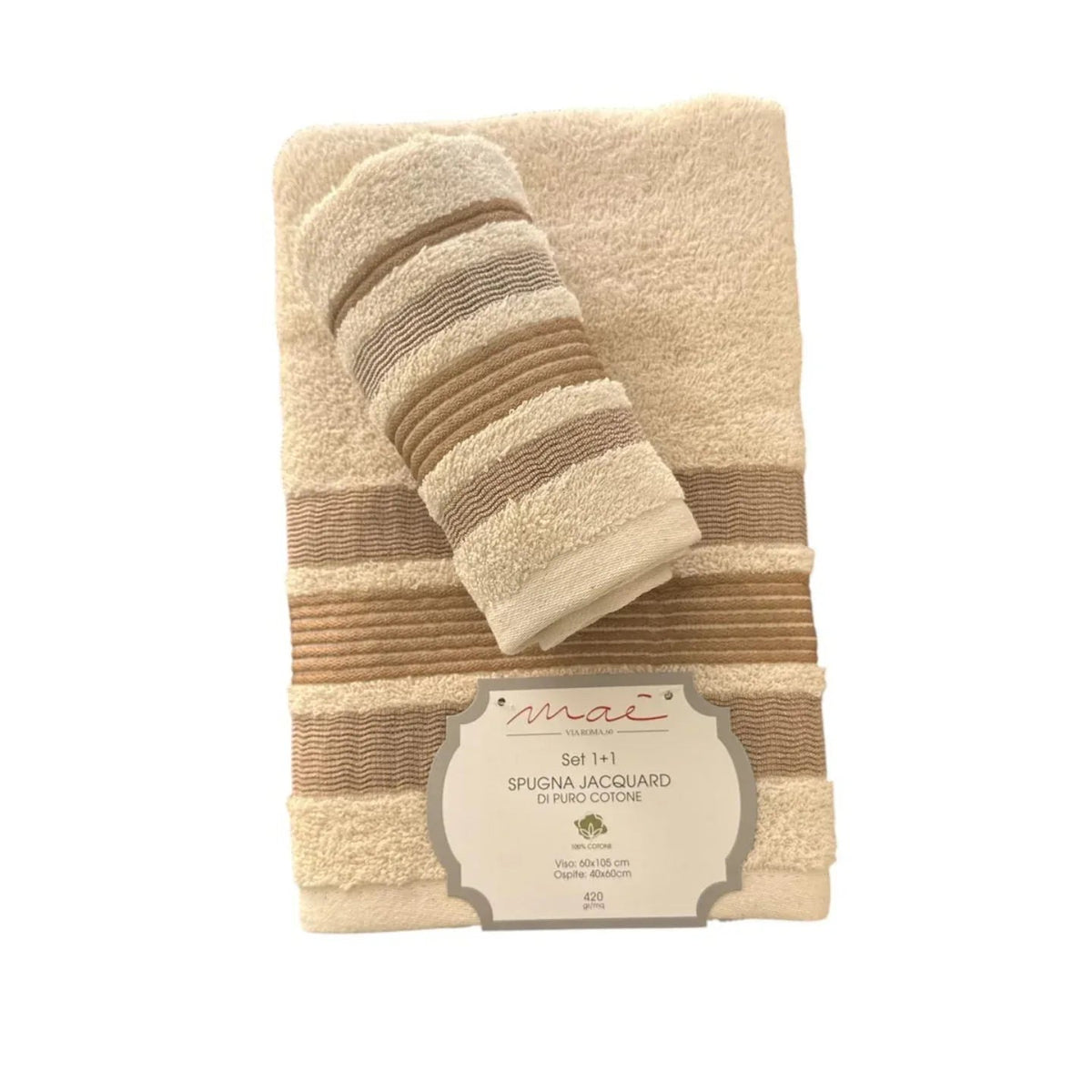 Set Asciugamani 1+1 Via Roma 60 Lino – Spugna di Cotone Jacquard 420 gr/m² - The King Luxury