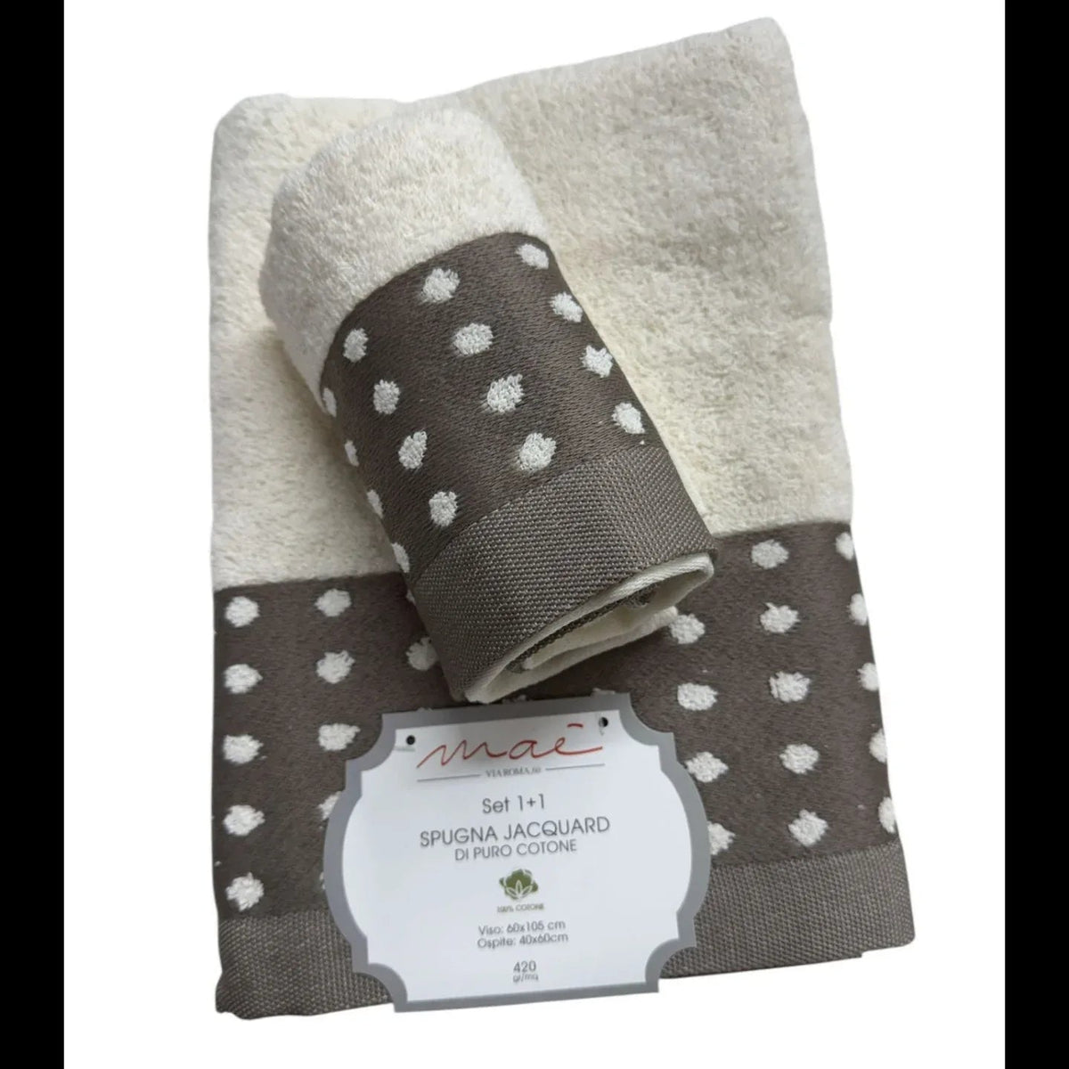 Set Asciugamani 1+1 Via Roma 60 Samba Pois – Spugna di Cotone Jacquard 420 gr/m² - The King Luxury