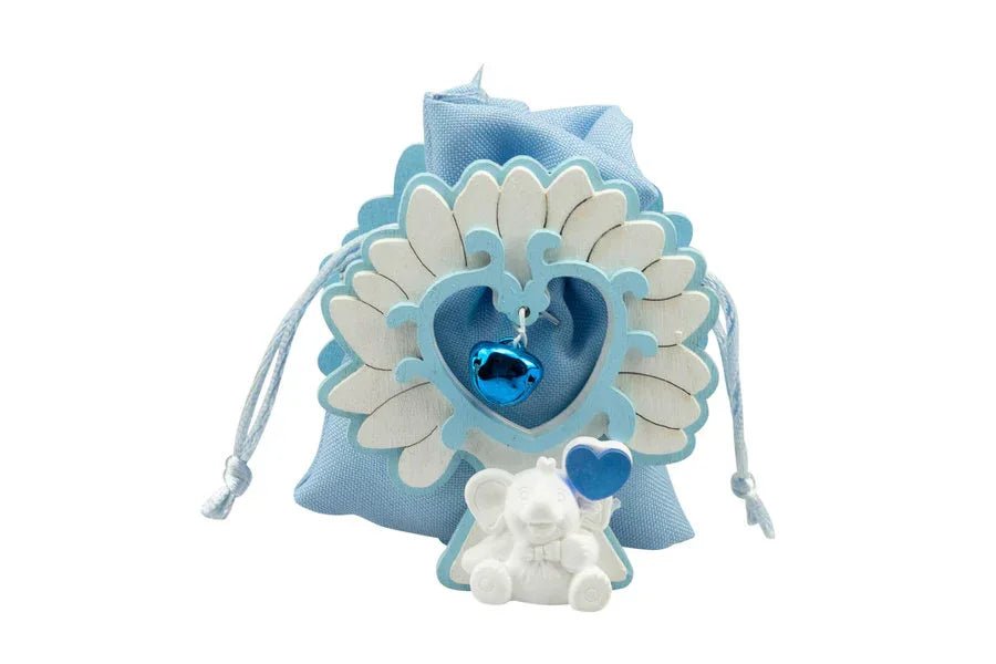 10 Pezzi Scatolina Nascita Bimbo legno albero con elefante celeste - The King Luxury