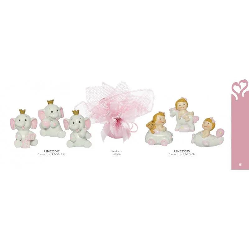 5 Pezzi Bomboniera Nascita Bimba Elefantino 3D Resina Harmony - The King Luxury