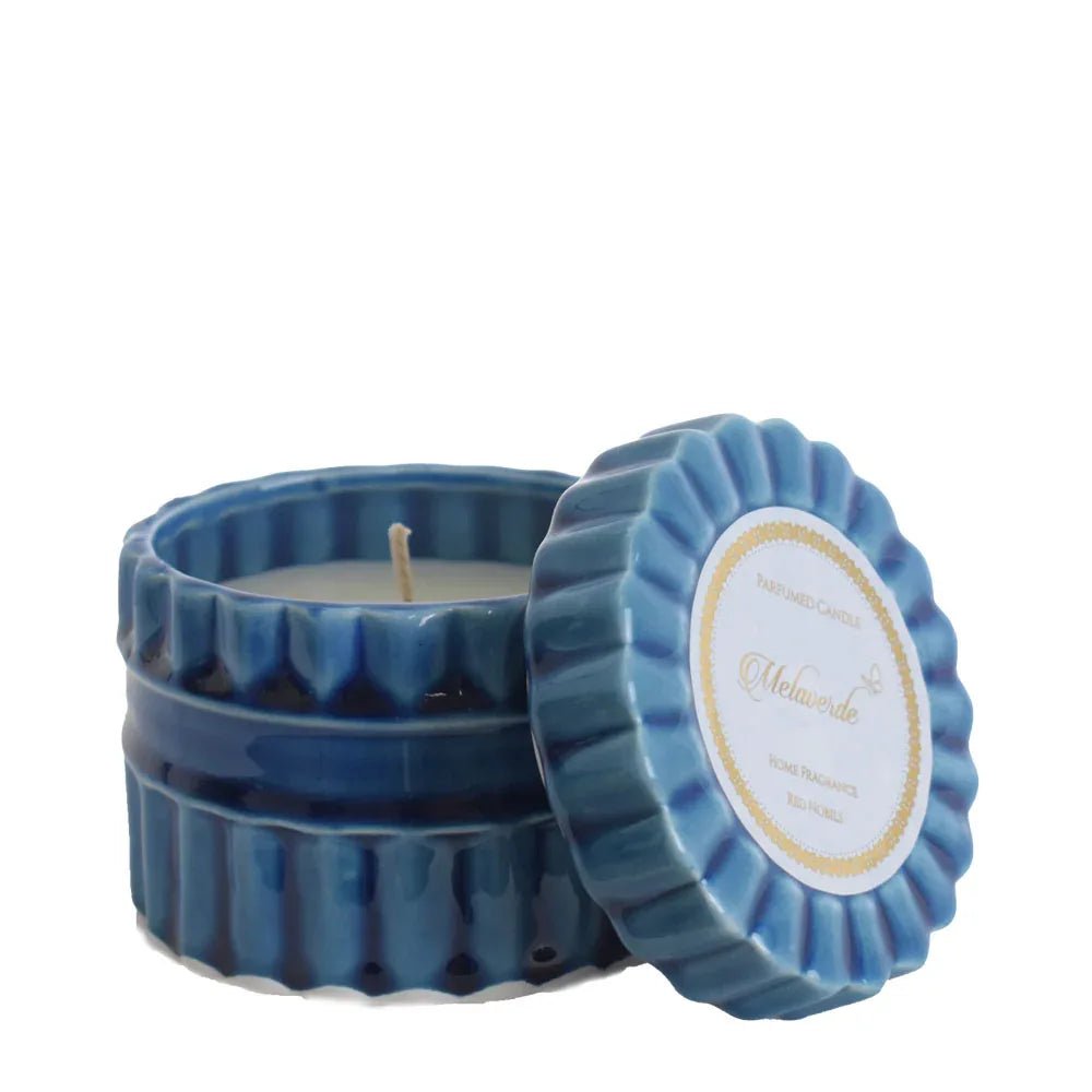 Candela Tonda Blu Melaverde Bomboniera Ceramica - The King Luxury
