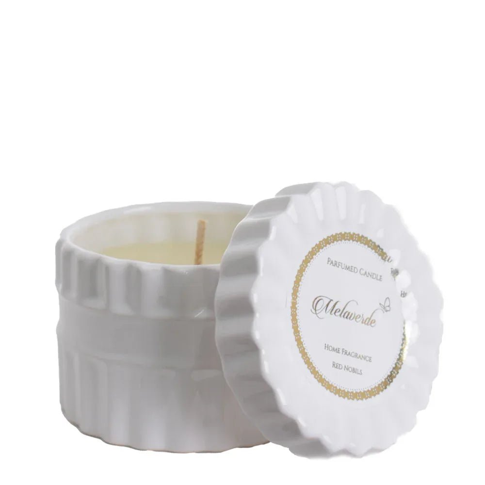 Candela Tonda Ceramica Bianca Melaverde Bomboniera - The King Luxury