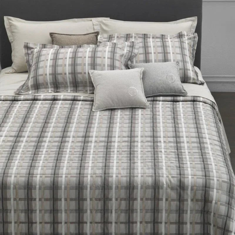 Completo Lenzuola Trussardi Light Tartan Sabbia Matrimoniale Raso Cotone - The King Luxury
