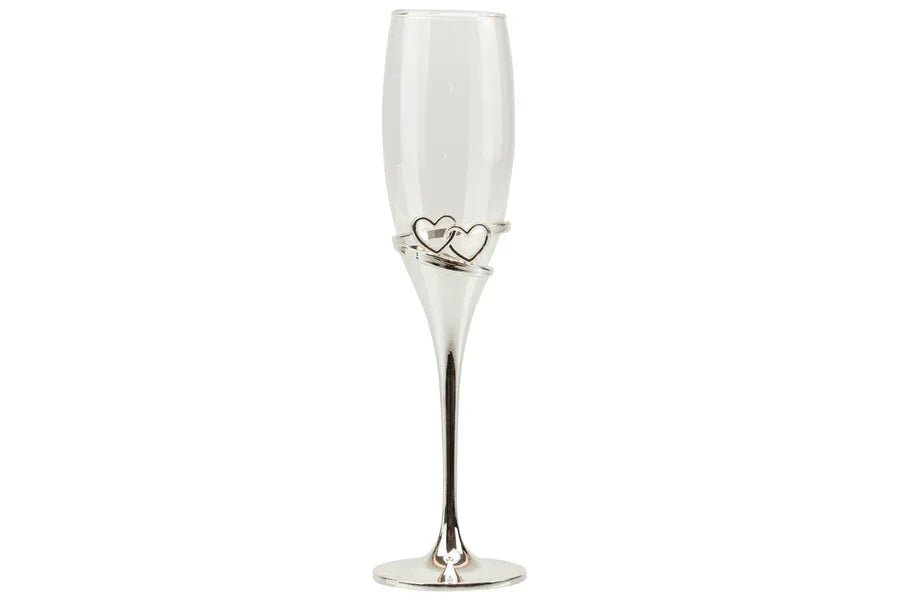 Matrimonio Harmony Coppia flut silver con doppio cuore Porcellana - The King Luxury